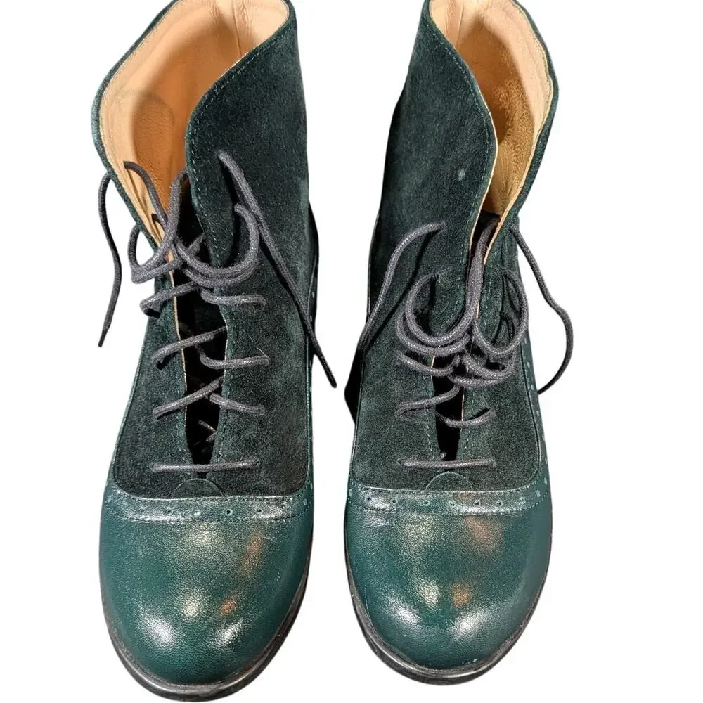 Julia Bo Armada Green Leather Suede Lace Up Oxford Boots EU 35 Womens US 5